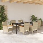 vidaXL Ensemble de Salle à Manger de Jardin de 7 Pièces avec Coussins Beige en Poly Rattan