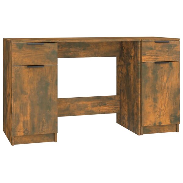 Bureau table poste de travail meuble d'ordinateur informatique étude avec armoire latérale chêne fumé bois d'ingénierie brun 02_0023392
