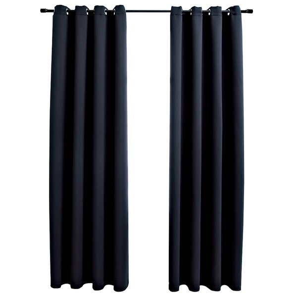 vidaXL Rideaux occultants avec anneaux en métal 2 Pièces Noir 140x225 cm