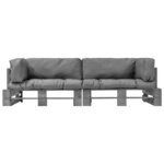 vidaXL Canapés de jardin palette 2 Pièces avec coussins gris Pinède