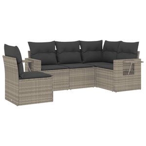 vidaXL Salon de jardin 5 Pièces avec coussins gris clair résine tressée