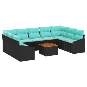 vidaXL Ensemble de canapé de jardin avec coussin 10 Pièces Noir polyrotin