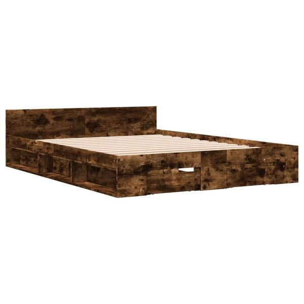 vidaXL Cadre de lit et tiroirs chêne fumé 120x200 cm bois d'ingénierie