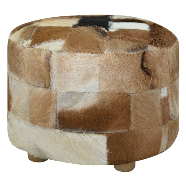 vidaXL Pouf Cuir véritable Rond 50 x 50 x 45 cm