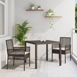 Ensemble de salle à manger de jardin 3 pièces avec coussins en poly rotin brun