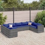 vidaXL Salon de jardin 9 Pièces avec coussins Gris Résine tressée