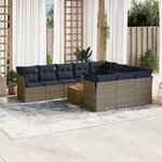 vidaXL Salon de jardin 11 Pièces avec coussins gris résine tressée