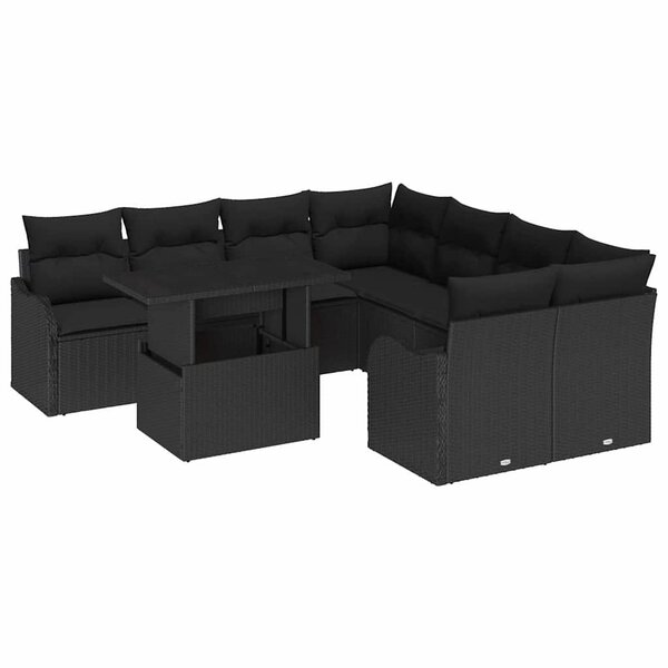 vidaXL Ensemble de canapé de jardin 9 Pièces Noir 100 x 55 x 73 cm