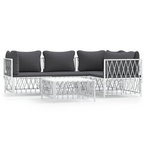 vidaXL Salon de jardin avec coussins 5 Pièces blanc acier