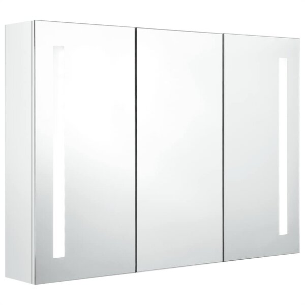 vidaXL Armoire de salle de bain à miroir LED 89x14x62cm Blanc brillant