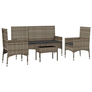Salon de jardin meuble d'extérieur ensemble de mobilier 4 pièces avec coussins gris résine tressée 02_0016148