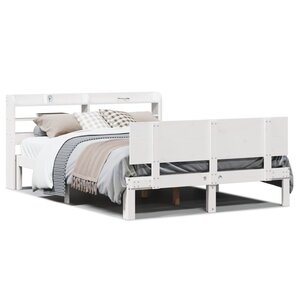 vidaXL Cadre de lit et tête de lit sans matelas blanc 135x190 cm