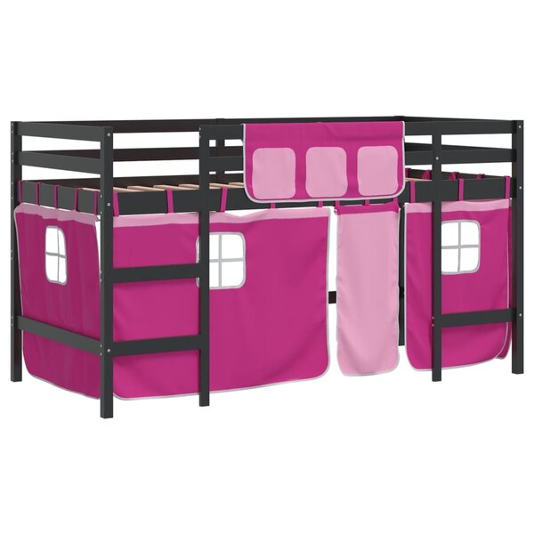 vidaXL Lit mezzanine enfants avec rideaux sans matelas rose 90x200cm