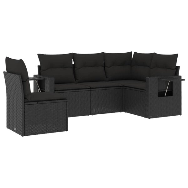 vidaXL Salon de jardin 5 Pièces avec coussins noir résine tressée