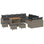 Ensemble de 14 Pièces de Canapés de Jardin avec Coussins Gris Rattan Poly Acacia