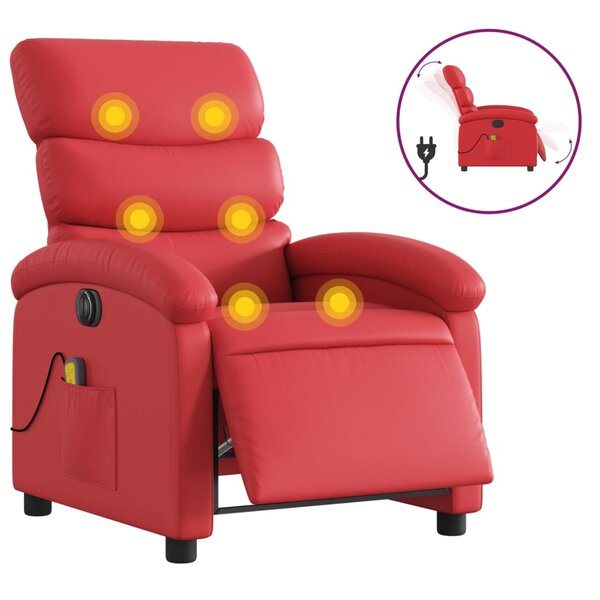 vidaXL Fauteuil de massage inclinable électrique rouge similicuir