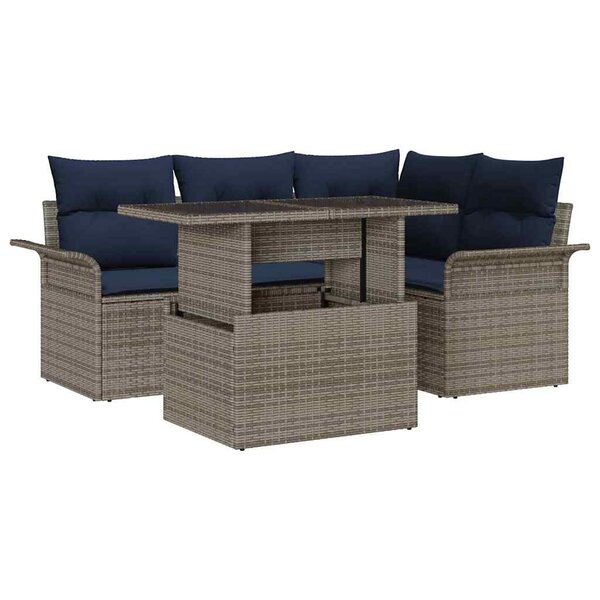 vidaXL Ensemble de canapé de jardin 5 Pièces Gris Poly Rattan