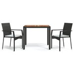 vidaXL Ensemble à manger de jardin avec coussins 3 Pièces Noir