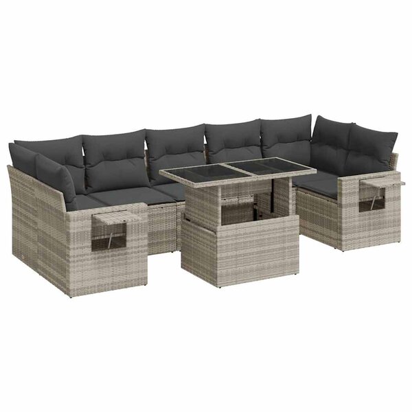 vidaXL Salon de jardin 8 Pièces avec coussins gris clair résine tressée