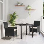 Ensemble de Salle à Manger de Jardin 3 Pièces avec Coussins en Rattan Poly Noir