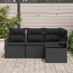 vidaXL Ensemble de Canapés avec coussin 4 Pièces Noir polyrotin