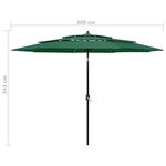 vidaXL Parasol de jardin à 3 niveaux avec mât en aluminium vert 3 m