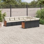 vidaXL Salon de jardin 10 Pièces avec coussins noir résine tressée