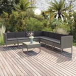 vidaXL Salon de jardin 8 Pièces avec coussins résine tressée gris