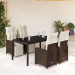 vidaXL Ensemble de bistro de jardin 5 Pièces coussins marron poly rotin