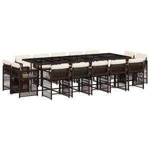 vidaXL Ensemble à manger de jardin avec coussins 15 Pièces marron rotin