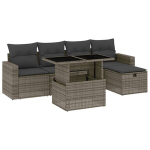 vidaXL Salon de jardin 6 Pièces avec coussins gris résine tressée