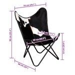 vidaXL Chaise papillon noir et blanc cuir de vache