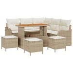 Ensemble de Canapés de Jardin 9 Pièces avec Coussins Beige Rotin Poly Acacia