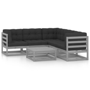 vidaXL Salon de jardin 6 Pièces avec coussins Bois de pin massif