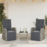 vidaXL Ensemble à manger de jardin 3 Pièces coussins gris résine tressée