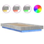 vidaXL Cadre de lit et lumières LED sans matelas gris béton 100x200 cm