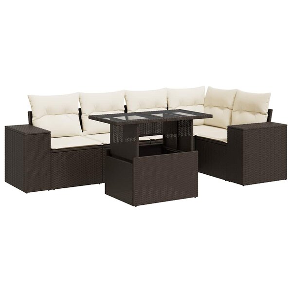 vidaXL Salon de jardin avec coussins 6 Pièces marron résine tressée
