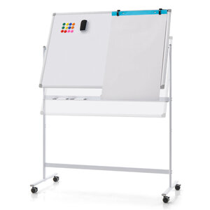 Tableau blanc roulant portable 80 x 120 cm tableau effaçable à sec réversible marqueurs noirs et plateau effaceur aimants réglable en hauteur blanc 20_0009473