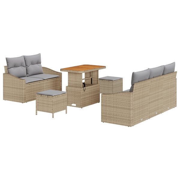 Set de 8 Pièces de Canapés de Jardin avec Coussins Beige Poly Rotin Acacia