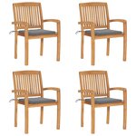vidaXL Chaises de jardin empilables avec coussins lot de 4 Teck solide