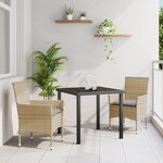 Ensemble de salle à manger de jardin vidaXL 3 pièces avec coussins Beige Poly Rattan