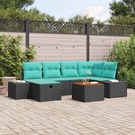vidaXL Ensemble de canapé de jardin avec coussin 7 Pièces Noir Poly rotin