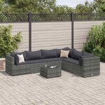 vidaXL Salon de jardin 7 Pièces avec coussins Gris Résine tressée