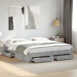 vidaXL Cadre de lit avec tiroirs sans matelas gris béton 180x200 cm