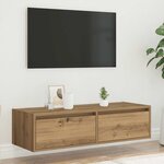 vidaXL Meuble TV avec lumières LED chêne artisanal 100X35 5x25 cm