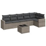vidaXL Salon de jardin avec coussins 7 Pièces gris résine tressée