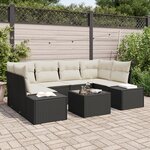 vidaXL Ensemble de canapé de jardin 7 pièces avec coussins Noir Poly Rattan