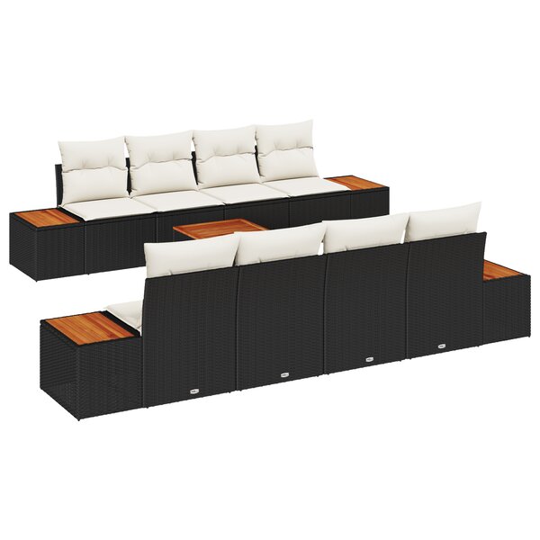 vidaXL Ensemble de canapé de jardin 9 pièces avec coussins noir poly rattan acacia
