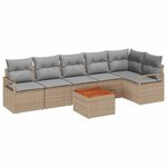 vidaXL Ensemble de canapé de jardin avec coussin 7 Pièces Beige polyrotin