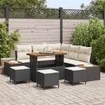 Set de 9 Canapés de Jardin avec Coussins Noir Poly Rattan Acacia